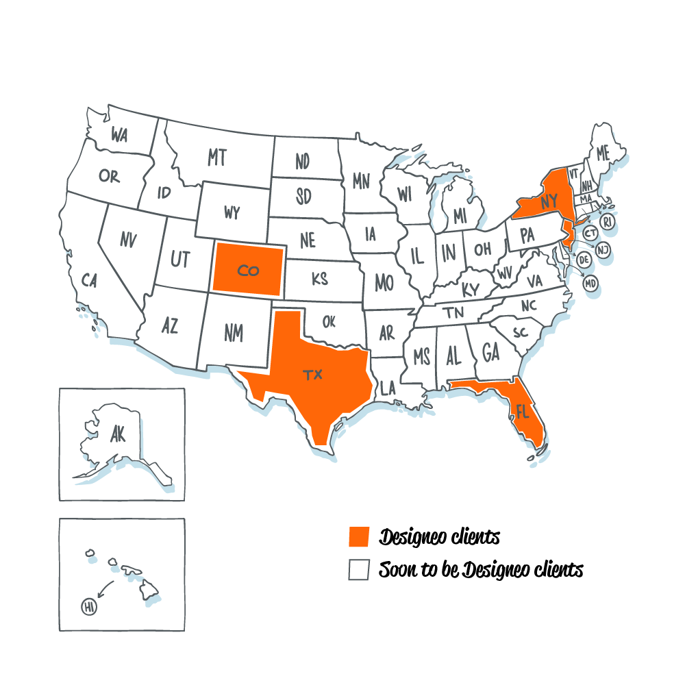united states map of the location of designeo clients